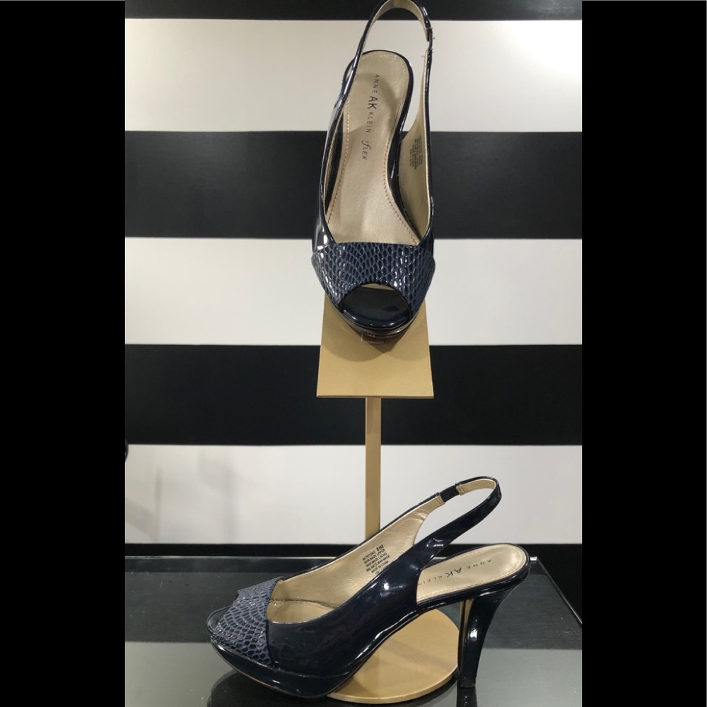 Ann Klein Navy Sling Back Open Toe Heel Sandals